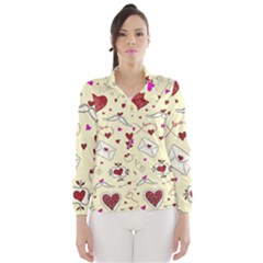 Valentinstag Love Hearts Pattern Red Yellow Wind Breaker (women) by EDDArt