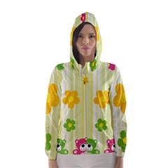 Animals Bear Flower Floral Line Red Green Pink Yellow Sunflower Star Hooded Wind Breaker (women) by Mariart