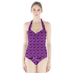 Animals Bad Black Purple Fly Halter Swimsuit by Mariart