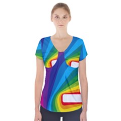 Circle Rainbow Color Hole Rasta Waves Short Sleeve Front Detail Top by Mariart