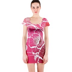 Flower Red Sakura Pink Short Sleeve Bodycon Dress by Mariart