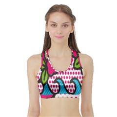 Rose Floral Circle Line Polka Dot Leaf Pink Blue Green Sports Bra With Border by Mariart