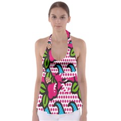 Rose Floral Circle Line Polka Dot Leaf Pink Blue Green Babydoll Tankini Top by Mariart