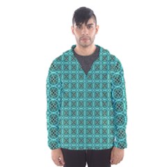 Turquoise Damask Pattern Hooded Wind Breaker (men) by linceazul