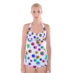 Colorful Concentric Circles                     Boyleg Halter Swimsuit by LalyLauraFLM