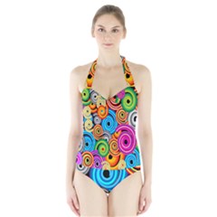 Circle Round Hole Rainbow Halter Swimsuit by Mariart