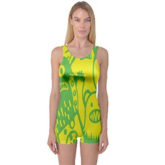 Easter Monster Sinister Happy Green Yellow Magic Rock One Piece Boyleg Swimsuit by Mariart