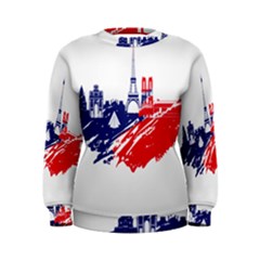 Eiffel Tower Monument Statue Of Liberty France England Red Blue Women s Sweatshirt by Mariart