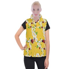 Flower Floral Sunflower Butterfly Red Yellow White Green Leaf Women s Button Up Puffer Vest by Mariart