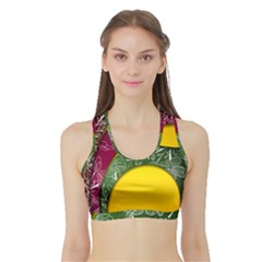 Flower Floral Leaf Star Sunflower Green Red Yellow Brown Sexxy Sports Bra With Border