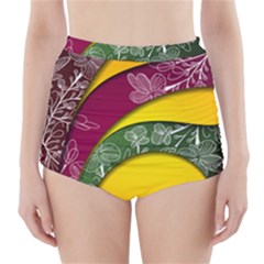 Flower Floral Leaf Star Sunflower Green Red Yellow Brown Sexxy High-waisted Bikini Bottoms by Mariart