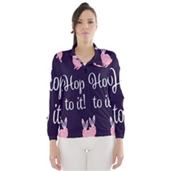 Rabbit Bunny Pink Purple Easter Animals Wind Breaker (women) by Mariart