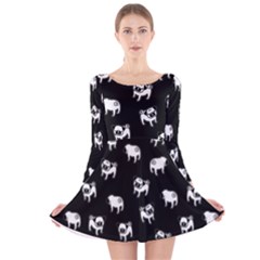 Pug Dog Pattern Long Sleeve Velvet Skater Dress by Valentinaart