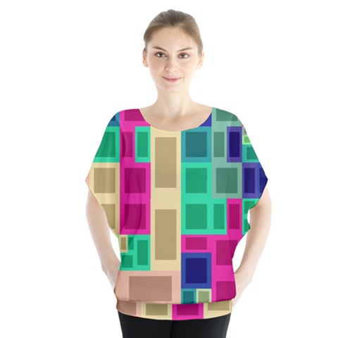 Rectangles And Squares                 Batwing Chiffon Blouse by LalyLauraFLM