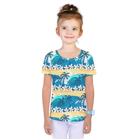 Tropical Surfing Palm Tree Kids  One Piece Tee by pushu