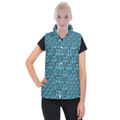 Turquoise Pattern Women s Button Up Puffer Vest by linceazul