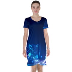 Abstract Musical Notes Purple Blue Short Sleeve Nightdress by Mariart
