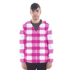 Hot Pink Brush Stroke Plaid Tech White Hooded Wind Breaker (men) by Mariart