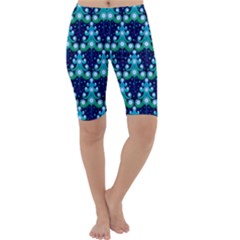 Christmas Tree Snow Green Blue Cropped Leggings  by Mariart