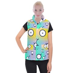 Illustrated Moon Circle Polka Dot Rainbow Women s Button Up Puffer Vest by Mariart