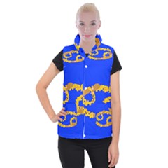 Illustrated 69 Blue Yellow Star Zodiac Women s Button Up Puffer Vest by Mariart