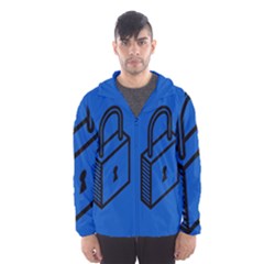 Padlock Love Blue Key Hooded Wind Breaker (men) by Mariart