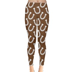 Horse Shoes Iron White Brown Leggings  by Mariart