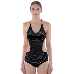 Abstract Black White Geometric Arcs Triangles Wicker Structural Texture Hole Circle Cut-out One Piece Swimsuit by Mariart