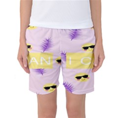 I Can Purple Face Smile Mask Tree Yellow Women s Basketball Shorts by Mariart