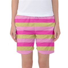 Pink Line Gold Red Horizontal Women s Basketball Shorts by Mariart