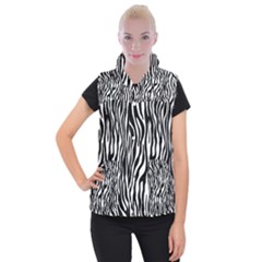 Zebra Stripes Pattern Traditional Colors Black White Women s Button Up Puffer Vest by EDDArt