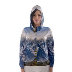 Snowy Andes Mountains, El Chalten Argentina Hooded Wind Breaker (women) by dflcprints