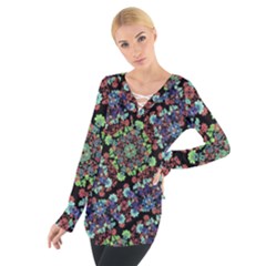 Colorful Floral Collage Pattern Women s Tie Up Tee by dflcprintsclothing