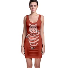 Red Stupid Self Eating Gluttonous Pig Sleeveless Bodycon Dress by CreaturesStore