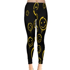 Face Smile Bored Mask Yellow Black Leggings  by Mariart