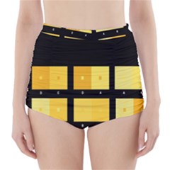 Horizontal Color Scheme Plaid Black Yellow High-waisted Bikini Bottoms by Mariart