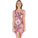 Pink Flower Pattern Sleeveless Bodycon Dress View1