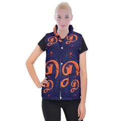 Marquis Love Dope Lettering Blue Red Orange Alphabet P Women s Button Up Puffer Vest by Mariart