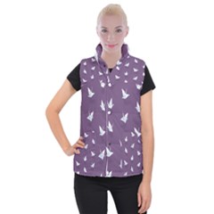 Goose Swan Animals Birl Origami Papper White Purple Women s Button Up Puffer Vest by Mariart