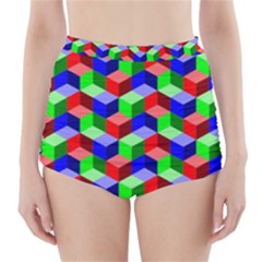 Seamless Rgb Isometric Cubes Pattern High-waisted Bikini Bottoms by Nexatart