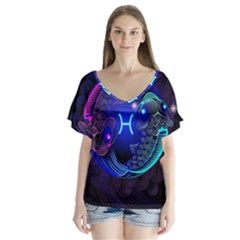 Sign Pisces Zodiac Flutter Sleeve Top by Mariart