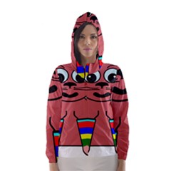 Cartoon Cat In Rainbow Socks Hooded Wind Breaker (women) by Nexatart