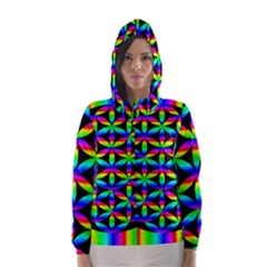 Rainbow Flower Of Life In Black Circle Hooded Wind Breaker (women) by Nexatart