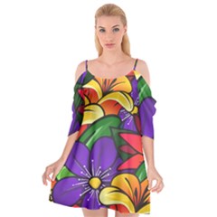 Bright Flowers Floral Sunflower Purple Orange Greeb Red Star Cutout Spaghetti Strap Chiffon Dress by Mariart