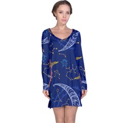 Sun Moon Seamless Star Blue Sky Space Face Circle Long Sleeve Nightdress by Mariart