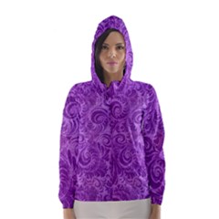 Purple Romantic Flower Pattern Denim Hooded Wind Breaker (women) by Ivana
