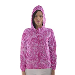 Pink Romantic Flower Pattern Denim Hooded Wind Breaker (women) by Ivana