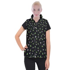 Cactus Pattern Women s Button Up Puffer Vest by Valentinaart