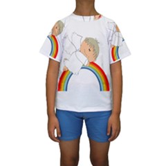 Angel Rainbow Cute Cartoon Angelic Kids  Short Sleeve Swimwear by Nexatart