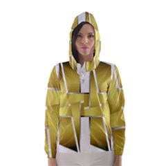 Logo Cross Golden Metal Glossy Hooded Wind Breaker (women) by Nexatart